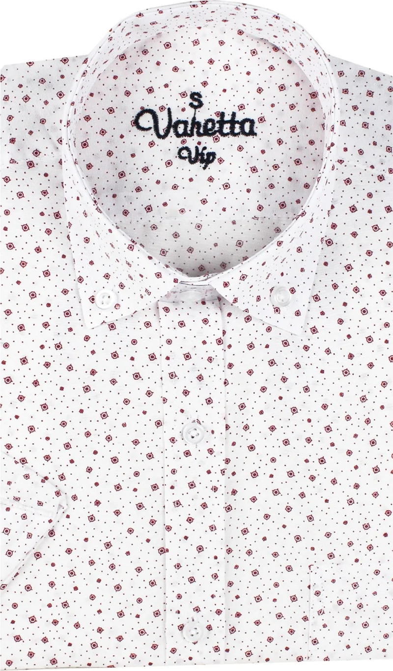 فاريتا Men's White Claret Red Classic Cut Cotton Long Sleeve Shirt with Pockets