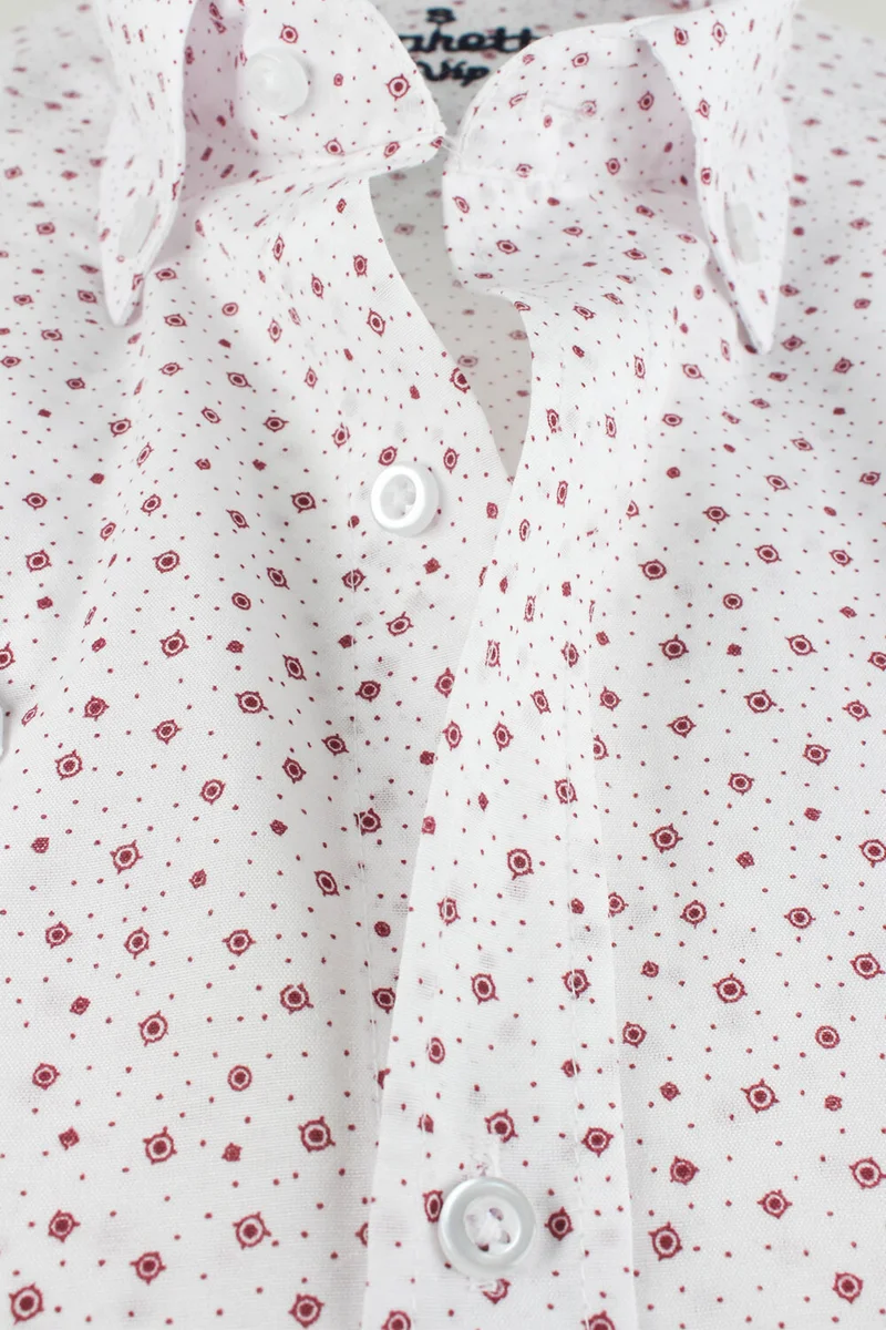 فاريتا Men's White Claret Red Classic Cut Cotton Long Sleeve Shirt with Pockets