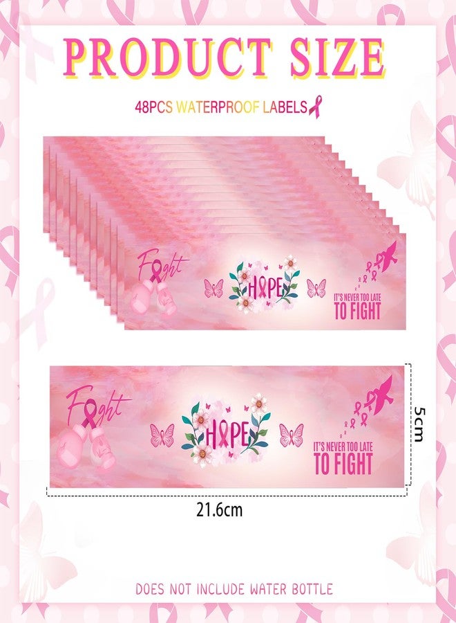 Fumete 48 Pcs Breast Cancer Awareness Water Bottle Labels Pink Ribbon Breast Cancer Accessories Stickers Decorations for Bottles Hope Fight Breast Cancer Awareness Month Party Charity Events Favors - Image 2