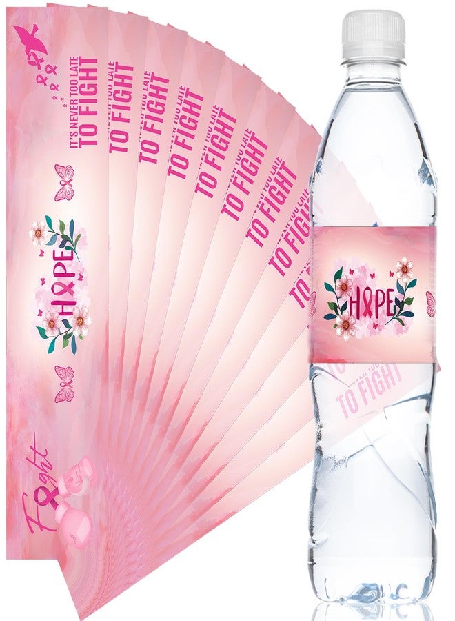Fumete 48 Pcs Breast Cancer Awareness Water Bottle Labels Pink Ribbon Breast Cancer Accessories Stickers Decorations for Bottles Hope Fight Breast Cancer Awareness Month Party Charity Events Favors - Image 1