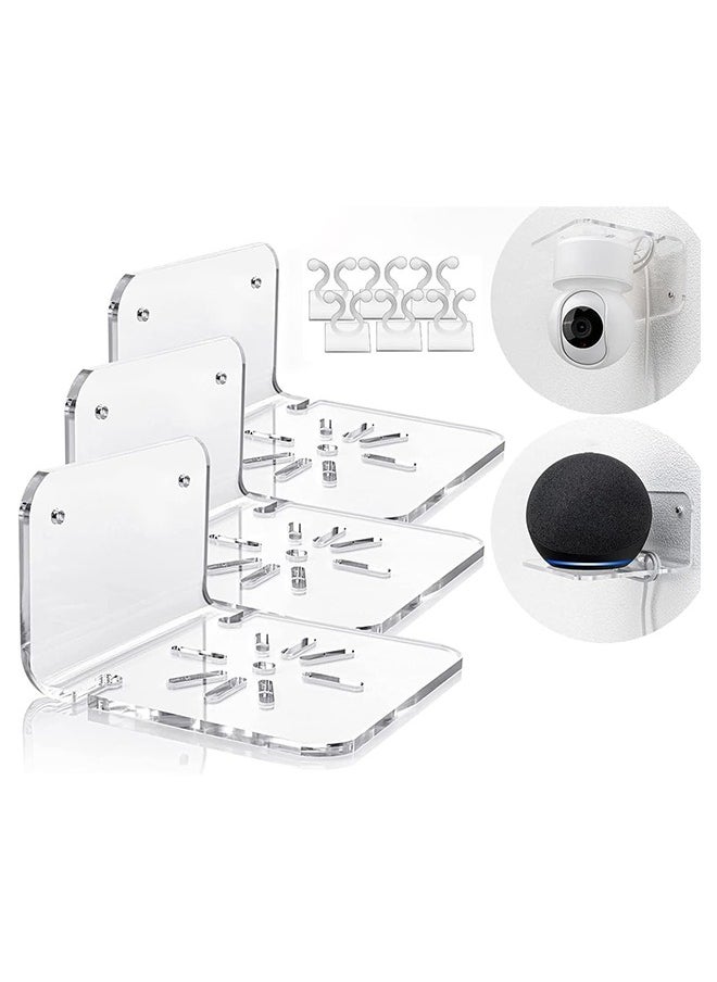 General - 3 Pcs Acrylic Floating Wall Shelves, with Cable Clips  Strong Tapes  Screws, No Drill Universal Small Wall Shelf, Universal Adhesive Shelf Easy to Install, 10*10*5CM - Image 1