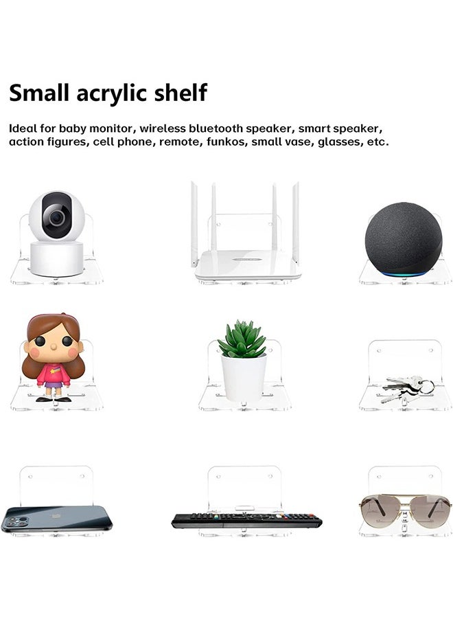 General - 3 Pcs Acrylic Floating Wall Shelves, with Cable Clips  Strong Tapes  Screws, No Drill Universal Small Wall Shelf, Universal Adhesive Shelf Easy to Install, 10*10*5CM - Image 1