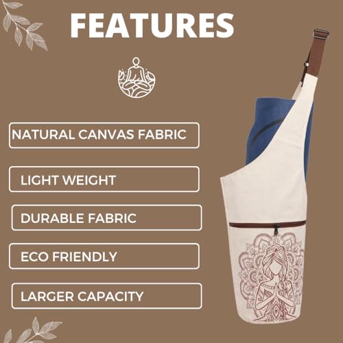 PANFIKH Yoga Mat Carrier Bag - Natural Cotton Cover - Suitable for 8mm Yoga Mats - Image 3