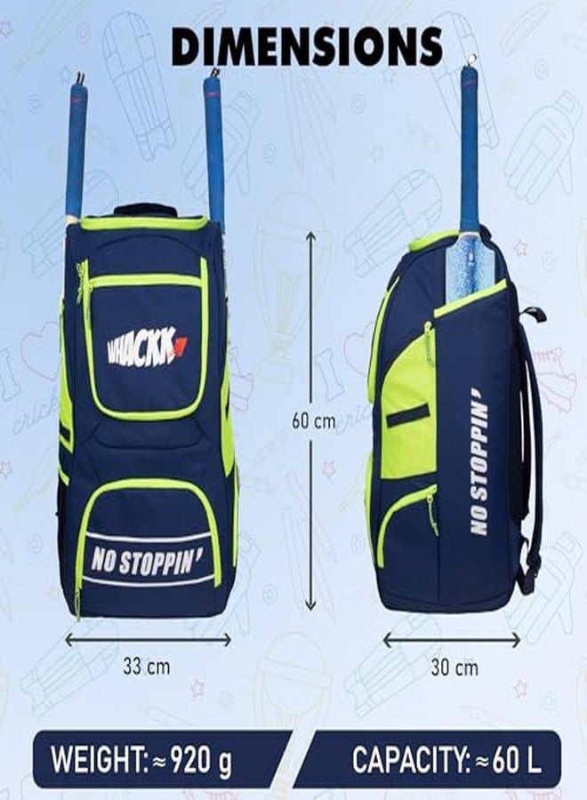 WHACKK Polyester Crowe 60L Unisex Navy Cricket Kit Bag Backpack | Youth Size | 2 Bat | Shoe/Helmet Pocket | Main Compartment 14.75" Leg Pad | Bottle Holder | Easy Access Pocket | Player Edition Youth - Image 3