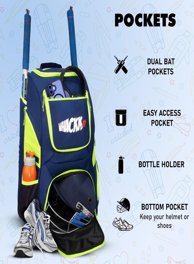 WHACKK Polyester Crowe 60L Unisex Navy Cricket Kit Bag Backpack | Youth Size | 2 Bat | Shoe/Helmet Pocket | Main Compartment 14.75" Leg Pad | Bottle Holder | Easy Access Pocket | Player Edition Youth - Image 4