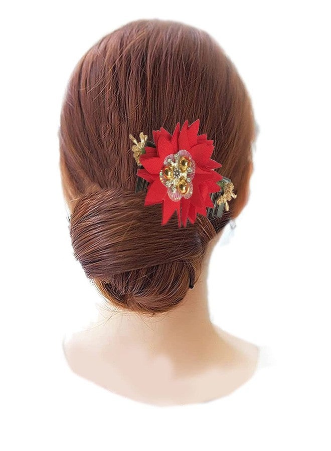 Arooman™ Acrylic Comb and Cloth Flower Hair side Comb/Clip Flower Design Juda Comb,For Women And Girls Pack -03, Multicolor - Image 3