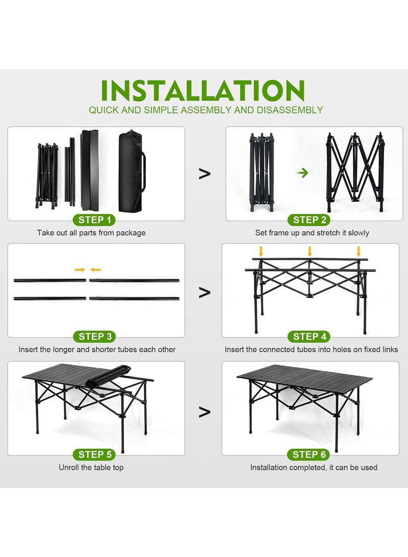 يوويل طاولة تخييم محمولة قابلة للطي، طاولة نزهة خفيفة الوزن من الألومنيوم مع حقيبة حمل، مقاومة للماء والصدأ والحرارة، مناسبة للاستخدام الخارجي في التخييم والشواء والسفر والمشي لمسافات طويلة، مقاس 120×55×50 سم، لون أسود - Image 3