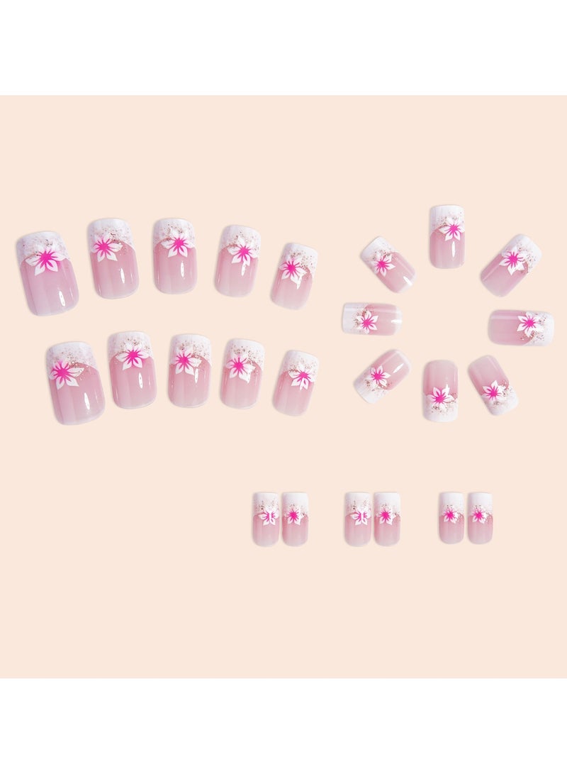 أظافر الدهن التي تضغط عليها، مجموعة من 24 أظافر جل، أظافر لاصقة قابلة لإعادة الاستخدام مزينة بأزهار صغيرة لطيفة بأحجام متعددة، نمط بيضاوي مربعة، نهايات جيدة كاملة، ملمس متلألئ، أظافر لاصقة وهمية للنساء، أظافر مبهجة - Image 2