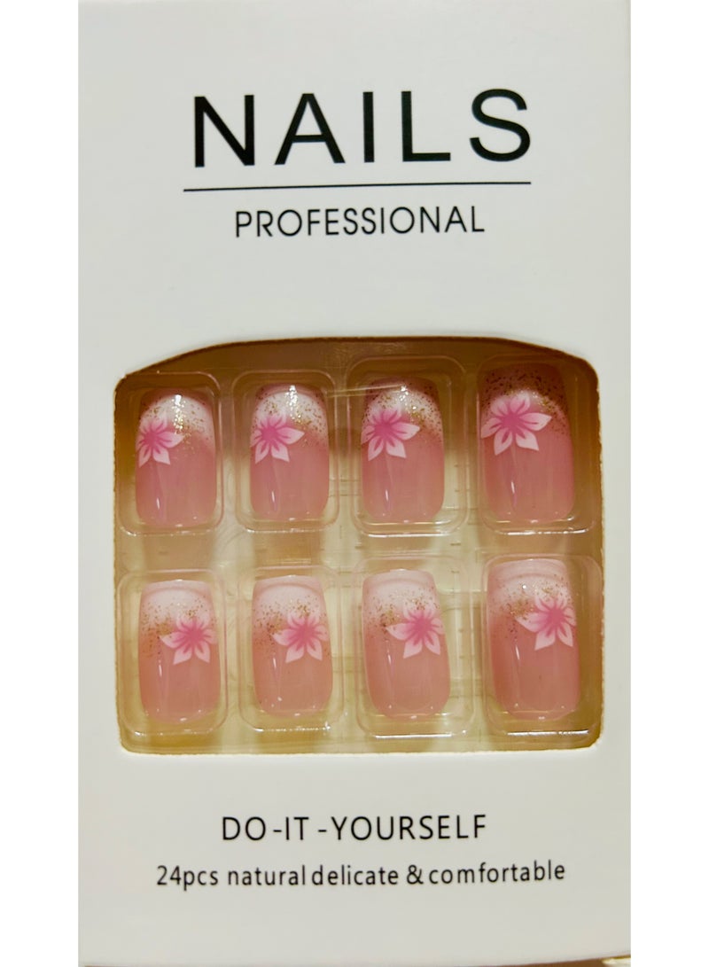 أظافر الدهن التي تضغط عليها، مجموعة من 24 أظافر جل، أظافر لاصقة قابلة لإعادة الاستخدام مزينة بأزهار صغيرة لطيفة بأحجام متعددة، نمط بيضاوي مربعة، نهايات جيدة كاملة، ملمس متلألئ، أظافر لاصقة وهمية للنساء، أظافر مبهجة - Image 4