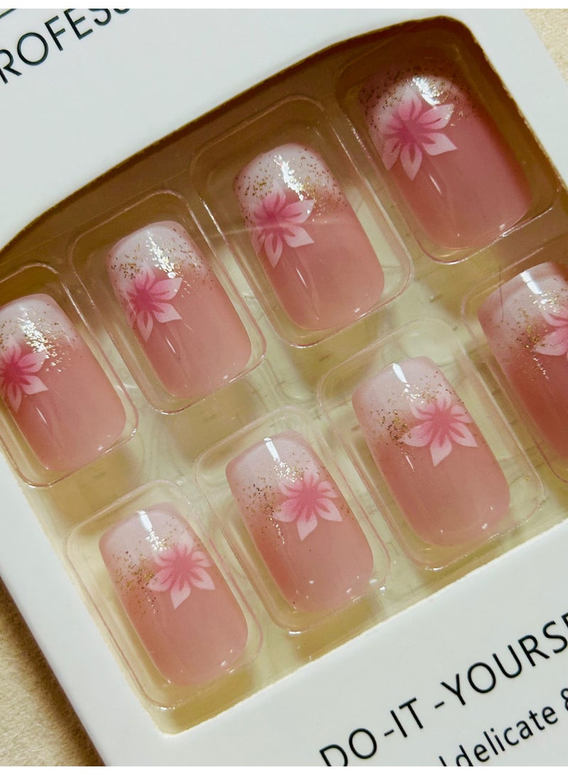 أظافر الدهن التي تضغط عليها، مجموعة من 24 أظافر جل، أظافر لاصقة قابلة لإعادة الاستخدام مزينة بأزهار صغيرة لطيفة بأحجام متعددة، نمط بيضاوي مربعة، نهايات جيدة كاملة، ملمس متلألئ، أظافر لاصقة وهمية للنساء، أظافر مبهجة - Image 5