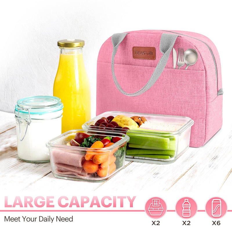 Easyfun Lunch Bag for Women & Men Adult Insulated Lunch Box, Small Leakproof Cooler Food Lunch Containers Reusable High Capacity Lunch Tote Bags for Work, Travel, Outdoor (Pink) - Image 3