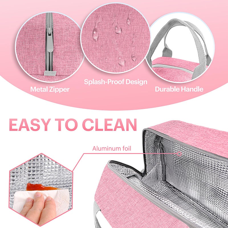 Easyfun Lunch Bag for Women & Men Adult Insulated Lunch Box, Small Leakproof Cooler Food Lunch Containers Reusable High Capacity Lunch Tote Bags for Work, Travel, Outdoor (Pink) - Image 4