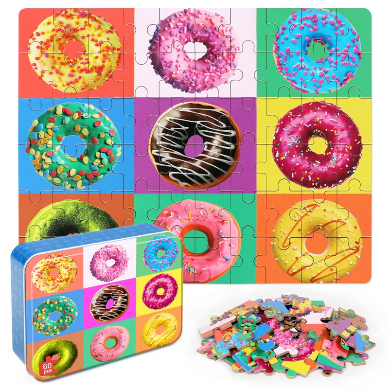 LELEMON Puzzles for Kids Ages 46 Donut Puzzle 60 Piece Puzzles for Kids in a Metal Box Educational Kids Puzzles Jigsaw Puzzles Childrens Puzzle Games Puzzle Toys for Girls and Boys - Image 3