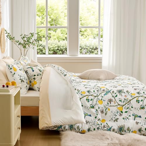 MUSSEL White Queen Size Comforter Set 3 Pieces,Vintage Botanical Floral Pattern Bedding Comforter Sets,Boho Whimsical Modern Printed Design Cute Seersucker Bedroom Comforter and Shams - Image 5