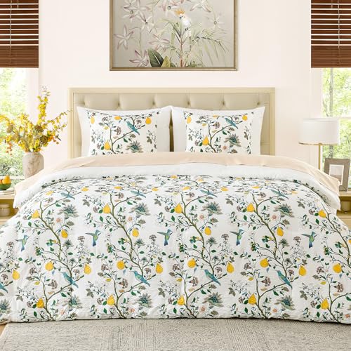 MUSSEL White Queen Size Comforter Set 3 Pieces,Vintage Botanical Floral Pattern Bedding Comforter Sets,Boho Whimsical Modern Printed Design Cute Seersucker Bedroom Comforter and Shams - Image 4