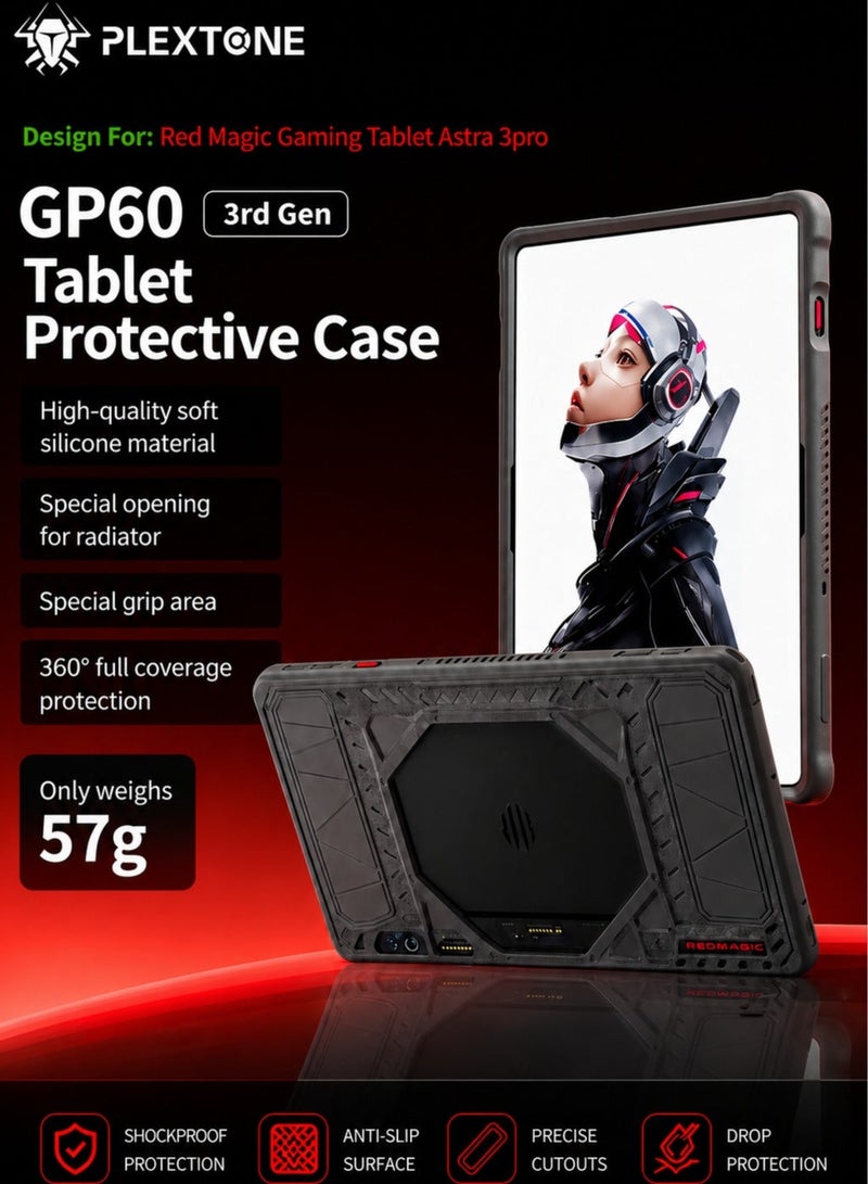 PLEXTONE Redmagic Astra 3 Pro Gaming Tablet Case, Professional Silicone Protective Cover with Cooling Radiator Opening, 360° Shockproof Protection, Anti-Slip Surface, Durable Design for Gaming & Heavy Use - Image 2