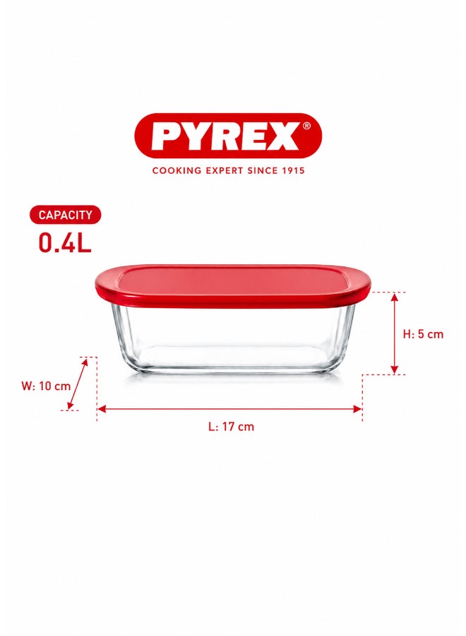 بيريكس Pyrex Cook & Store 400ML Rectangular Glass Roaster with Lid, Oven Safe Food Storage Dish, Glass Bakeware Container for Cooking, Baking, Roasting & Leftovers - Image 2
