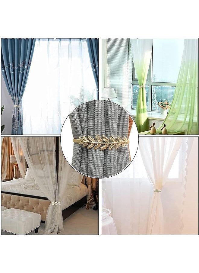Curtain Tiebacks 2 Pcs Alloy Drapery Holdback Window Curtain Ties Backs For Curtains Modern Simple Style Curtain Tie Backs Decorative Curtain Holdbacks For Home Office Gold Leaf