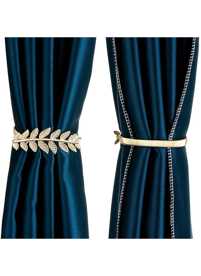 Curtain Tiebacks 2 Pcs Alloy Drapery Holdback Window Curtain Ties Backs For Curtains Modern Simple Style Curtain Tie Backs Decorative Curtain Holdbacks For Home Office Gold Leaf