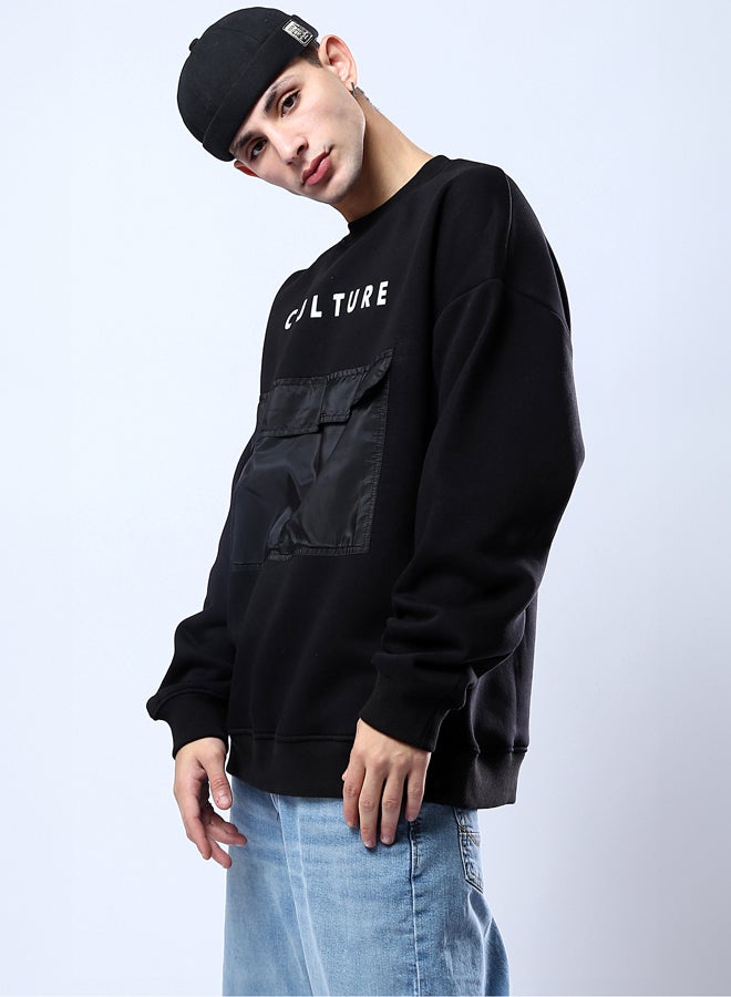 RAVIN Black Round Neck Sweatshirt with Front Pocket - Image 2