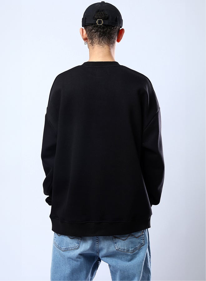 RAVIN Black Round Neck Sweatshirt with Front Pocket - Image 3