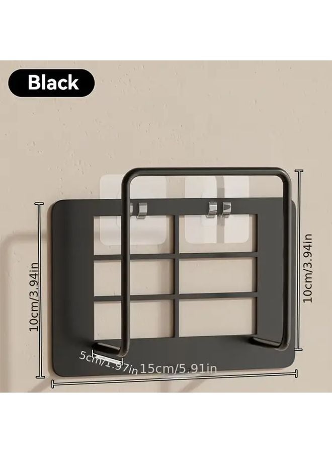 Black Metal Wall Mounted Shelf No Drill Installation Space Saving Storage Rack - Image 1