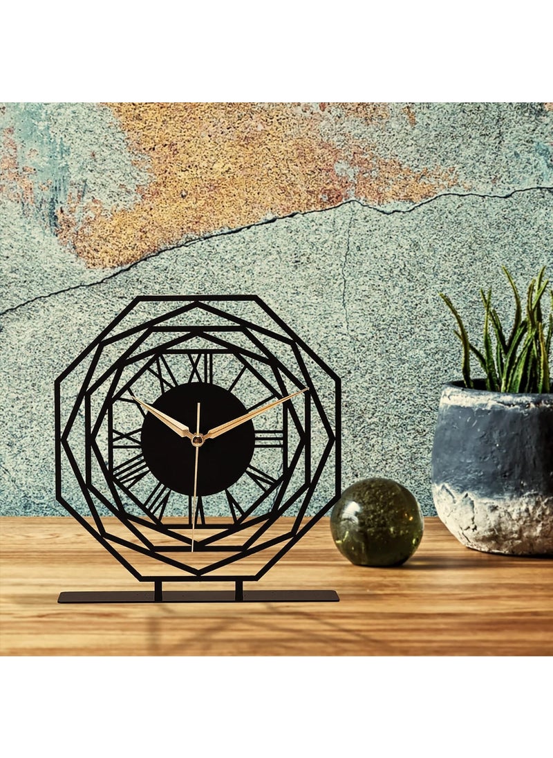 PRAMUKH FASHION PRAMUKH FASHION Battery Operated Desk Clock Modern Metal Desk Clock Reloj de Escritorio para Oficina Pequea y Tranquila Junto a La Cama Desk Metal Clock Black Repido  - Image 2