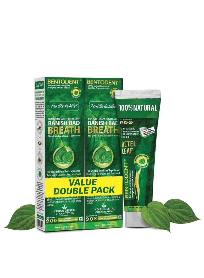 Bentodent Toothpaste - Natural Toothpaste For Entire Family - Freshens Breath, Protects Enamel, Strengthens Gums - Fluoride Free (Betel Leaf Pack) - Image 1