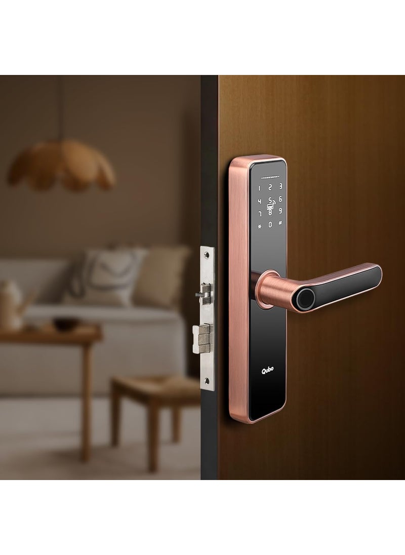 Qubo - QUBO Smart Door Lock Essential from Hero Group 6Way Unlocking Fingerprint OTP Remote Unlocking PIN RFID Access Card Mobile App Mechanical Key 1 Year OnSite Brand Warranty Copper - Image 1
