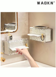 WAOKN Acrylic Tissue Box Tissue Dispenser Dryer Sheet Holder,Clear Water Ripple Tissue Storage for Bathroom Kitchen Living Room Bedroom Office Car Desk or Wall Mounted Creative Ins Style Tissue Box  - Image 1