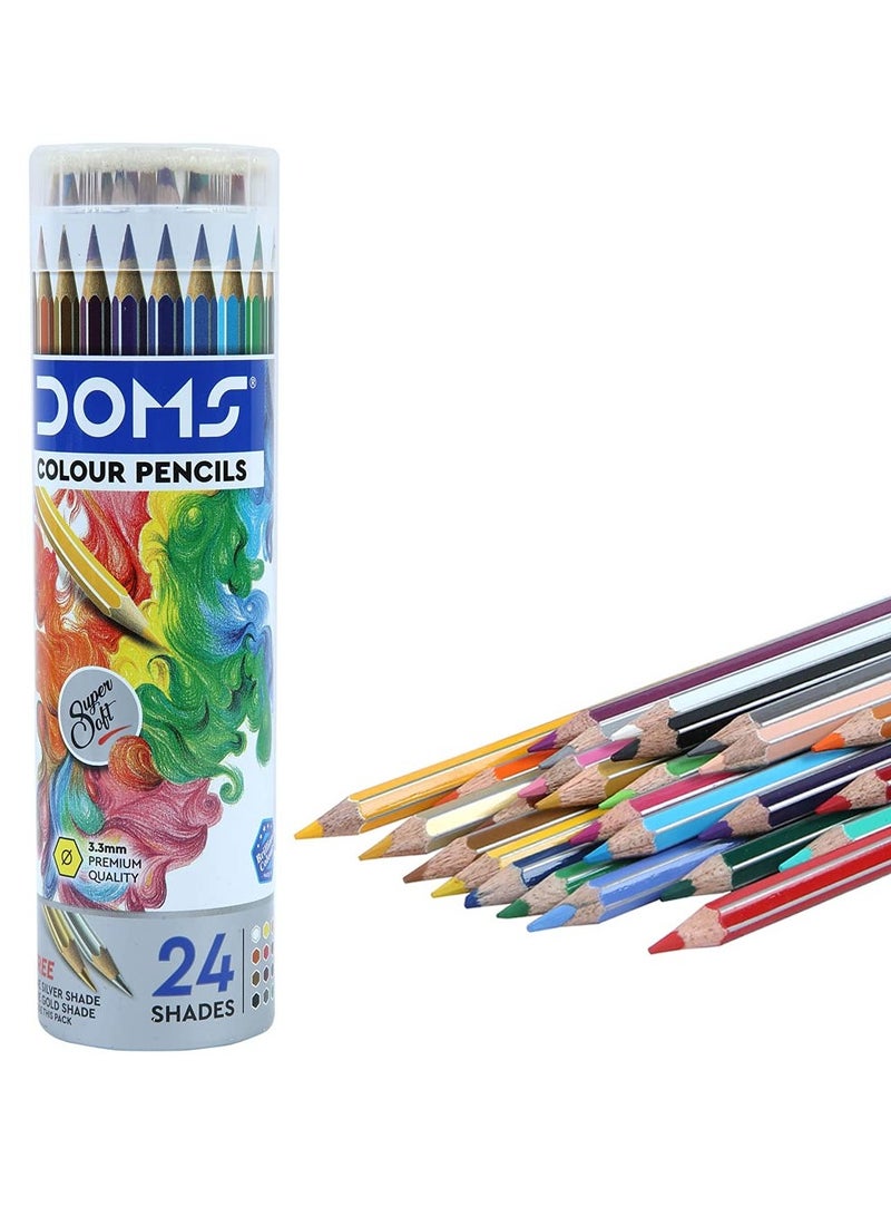DOMS مجموعة أقلام تلوين مكونة من 24 قطعة متعددة الألوان في علبة دائرية من الصفيح - Image 1