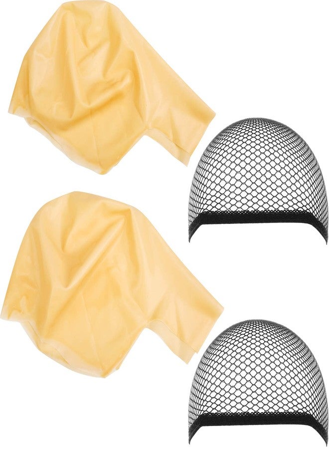 Syhood 4 Packs Halloween Bald Caps Makeup Latex Bald Head Wig Cap Costume Accessories for Women Men Adults(Yellow, Black) - Image 1