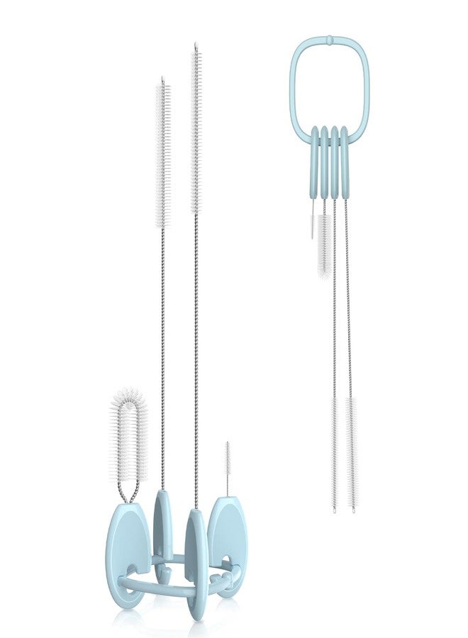 YOTIME Vertical Straw and Lid Brush Set, with Locking Ring Base, for Straws, Straw Cups & Cup Lids, Blue - Image 1