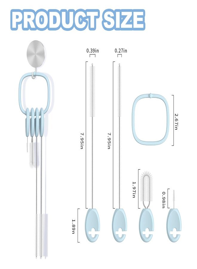 YOTIME Vertical Straw and Lid Brush Set, with Locking Ring Base, for Straws, Straw Cups & Cup Lids, Blue - Image 2