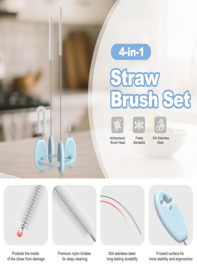 YOTIME Vertical Straw and Lid Brush Set, with Locking Ring Base, for Straws, Straw Cups & Cup Lids, Blue - Image 3