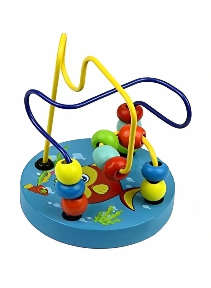 لعبة خشبية من مونتيسوري بتصميم دوائر متشابكة من الأسلاك الحديدية، ألعاب ألغاز تعليمية مخصصة لتعزيز التعليم المبكر، قاعدة دوارة من الخرز للأطفال الصغار، اللون أزرق - Image 1