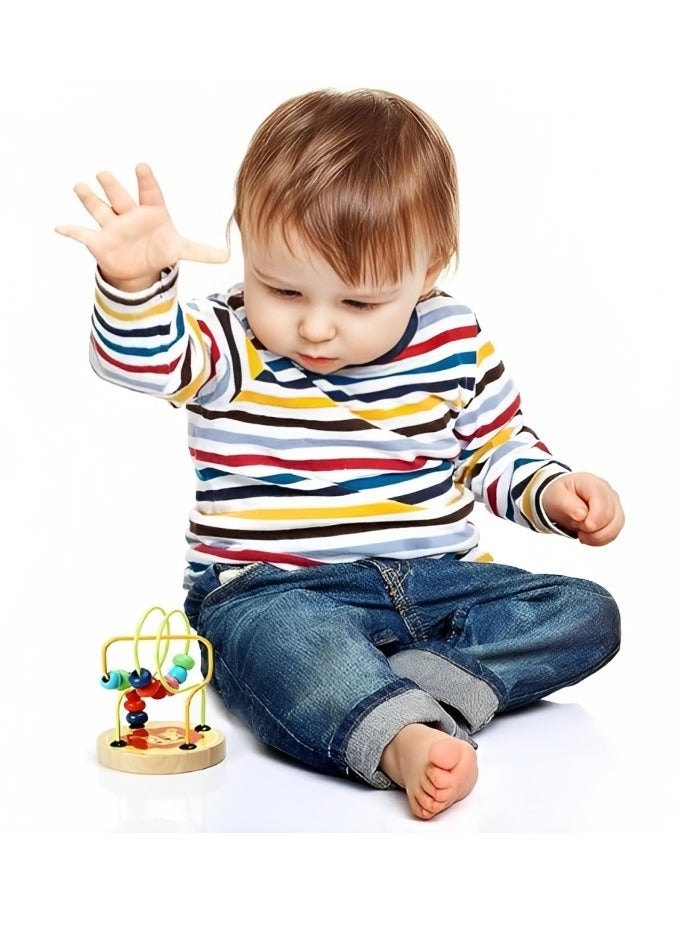 لعبة خشبية من مونتيسوري بتصميم دوائر متشابكة من الأسلاك الحديدية، ألعاب ألغاز تعليمية مخصصة لتعزيز التعليم المبكر، قاعدة دوارة من الخرز للأطفال الصغار، اللون أزرق - Image 5