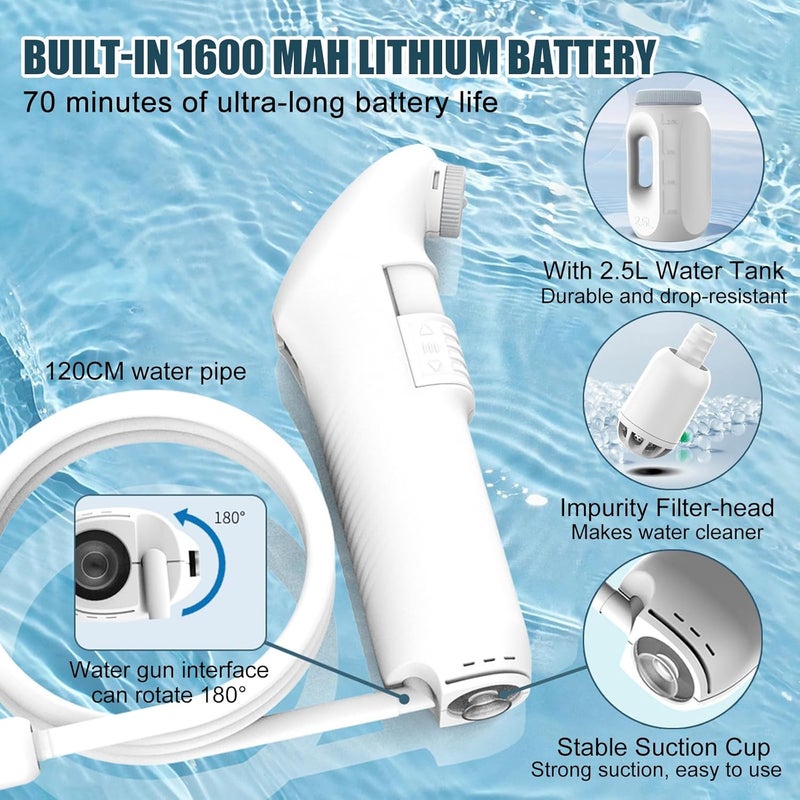 JSDQQG Electric Portable Bidet for Travel,Large Handheld Bidet Sprayer with 2.5L Peri Bottle,High Pressure Rechargeable,Portable Toilet Butt Washer shatafa for Women,Men,Elder,70-Minute Usage - Image 4