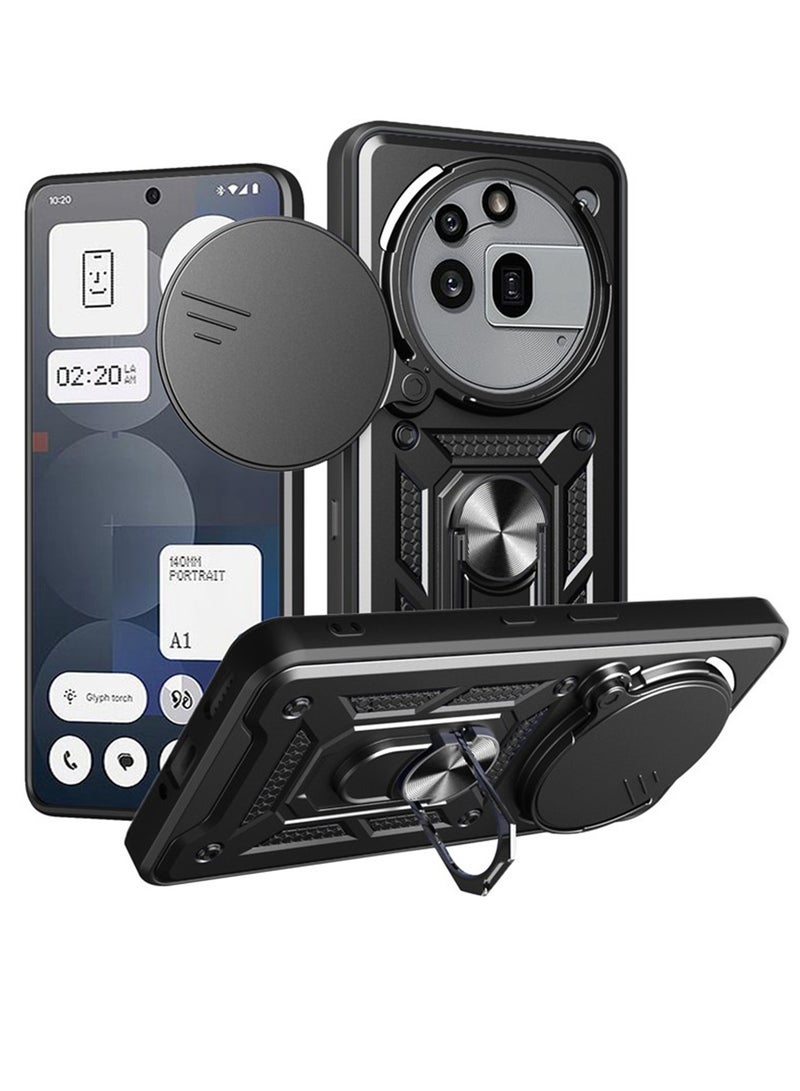 for Nothing Phone (3A) Pro 5G Case Cover, Slide Camera Lens Cover, Magnetic Ring Holder Kickstand Protective Phone Case for Nothing Phone (3A) Pro 5G, Black. - Image 1