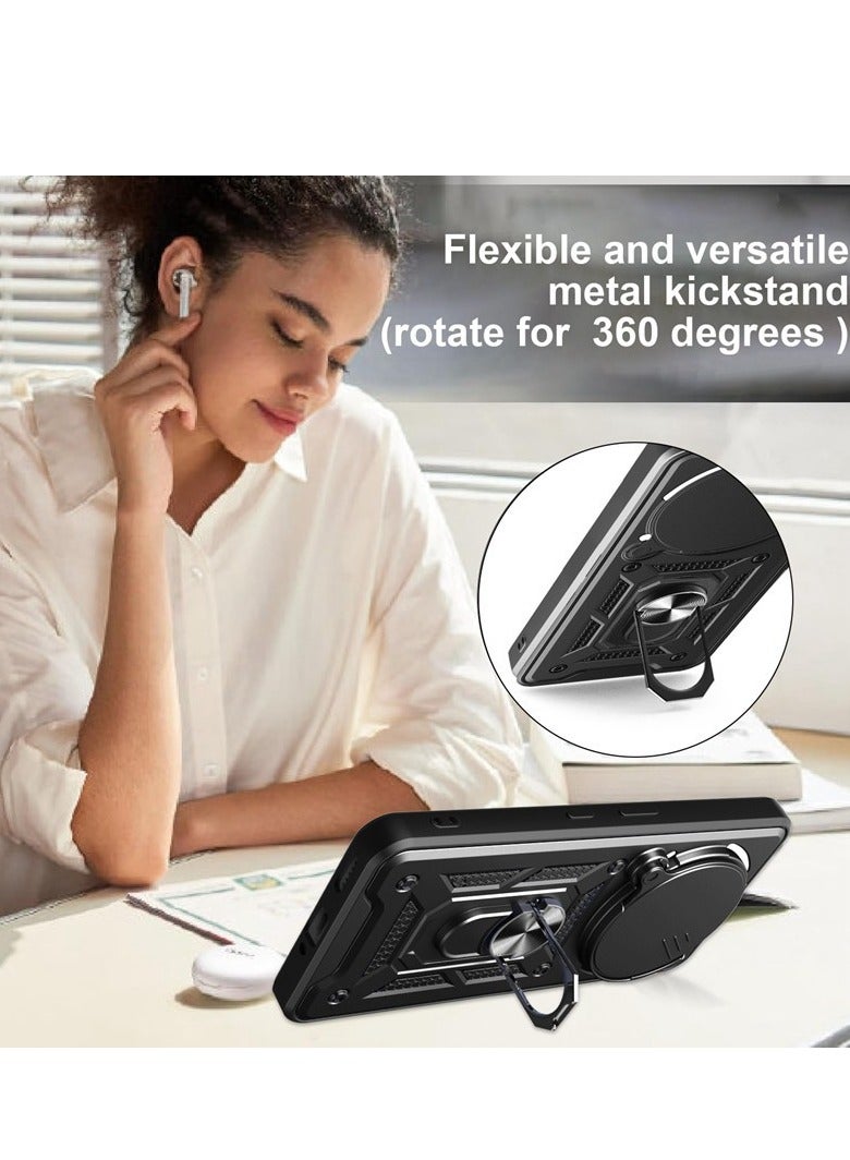 for Nothing Phone (3A) Pro 5G Case Cover, Slide Camera Lens Cover, Magnetic Ring Holder Kickstand Protective Phone Case for Nothing Phone (3A) Pro 5G, Black. - Image 4