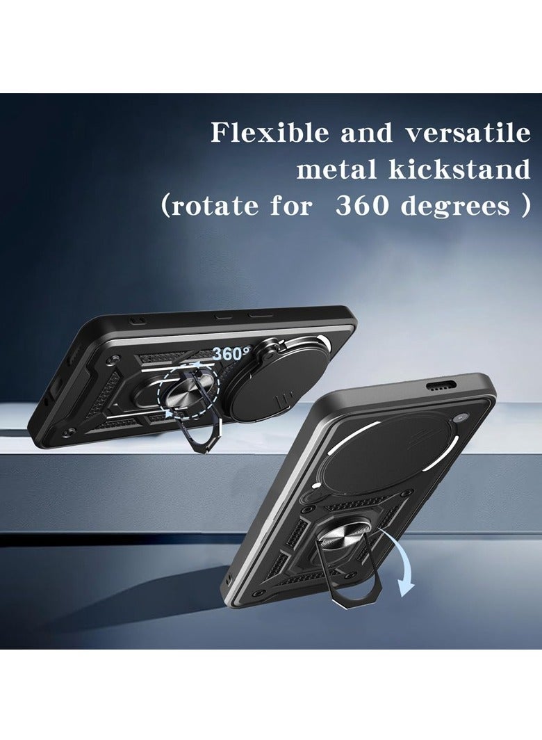 for Nothing Phone (3A) Pro 5G Case Cover, Slide Camera Lens Cover, Magnetic Ring Holder Kickstand Protective Phone Case for Nothing Phone (3A) Pro 5G, Black. - Image 3