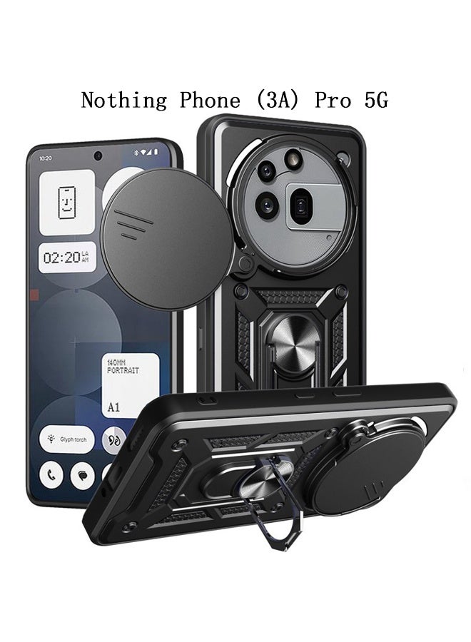 for Nothing Phone (3A) Pro 5G Case Cover, Slide Camera Lens Cover, Magnetic Ring Holder Kickstand Protective Phone Case for Nothing Phone (3A) Pro 5G, Black. - Image 1