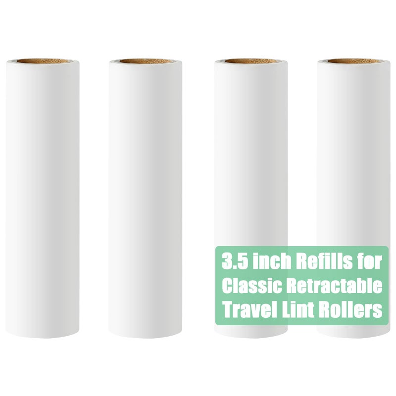 35 inch Mini Lint Roller Refills for Classic Retractable Mini Lint Rollers Travel Size 312 Width Lint Roller Refills Pack of 4 Rolls 40 Sheets Each Roll Total 160 Sheets
