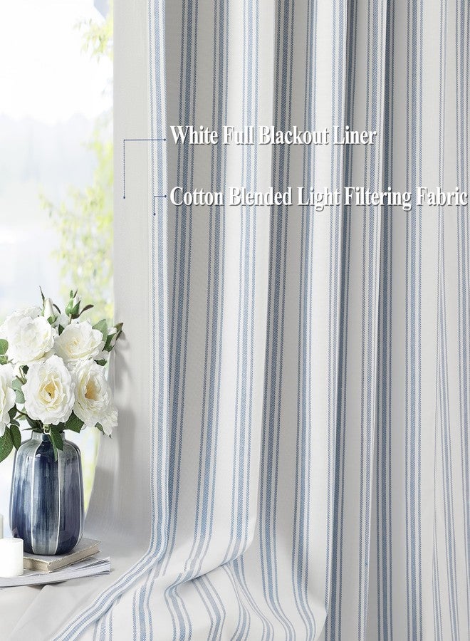 ZJDECOR Striped Full Blackout Curtains 95 Inches Long for Bedroom,Blue Stripe on White Cotton Blended Light Filteirng with Darkening Liner,Back Tab Rod Pocket Window Treatment,55" Wx95 L(Pack of 2) - Image 2