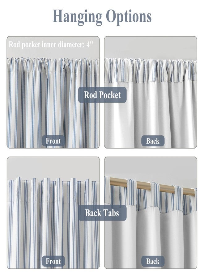 ZJDECOR Striped Full Blackout Curtains 95 Inches Long for Bedroom,Blue Stripe on White Cotton Blended Light Filteirng with Darkening Liner,Back Tab Rod Pocket Window Treatment,55" Wx95 L(Pack of 2) - Image 3