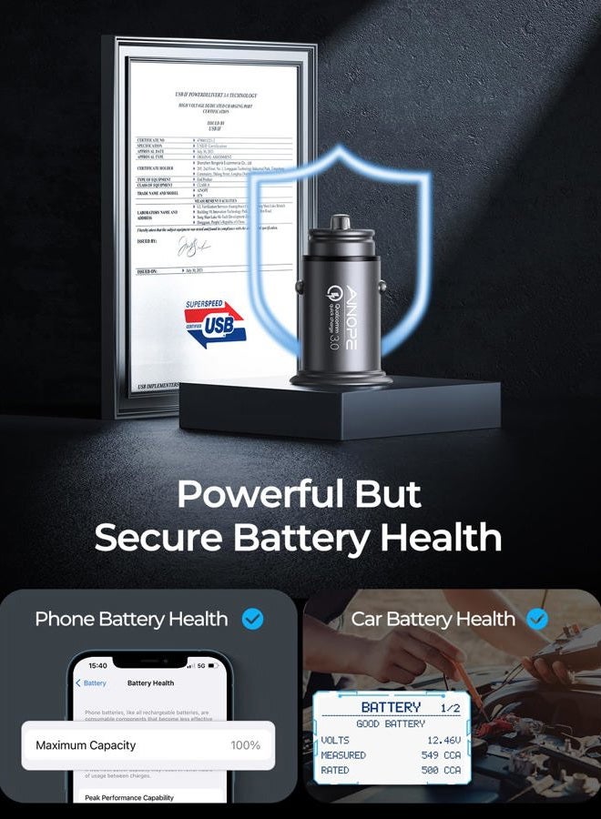 Ainope USB Car Charger Port Fast Car Charger Fast Charge Cigarette Lighter USB Charger 36W All Metal Mini Quick Charge Compatible with iPhone 14/13/12/11 pro/11/ x/8, Note 9/20 Galaxy S23/S10/S9 - Image 4