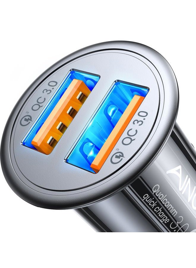 Ainope USB Car Charger Port Fast Car Charger Fast Charge Cigarette Lighter USB Charger 36W All Metal Mini Quick Charge Compatible with iPhone 14/13/12/11 pro/11/ x/8, Note 9/20 Galaxy S23/S10/S9 - Image 1