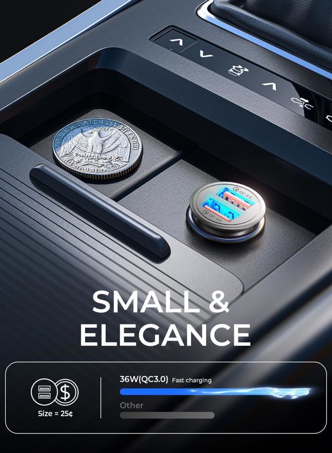 Ainope USB Car Charger Port Fast Car Charger Fast Charge Cigarette Lighter USB Charger 36W All Metal Mini Quick Charge Compatible with iPhone 14/13/12/11 pro/11/ x/8, Note 9/20 Galaxy S23/S10/S9 - Image 5