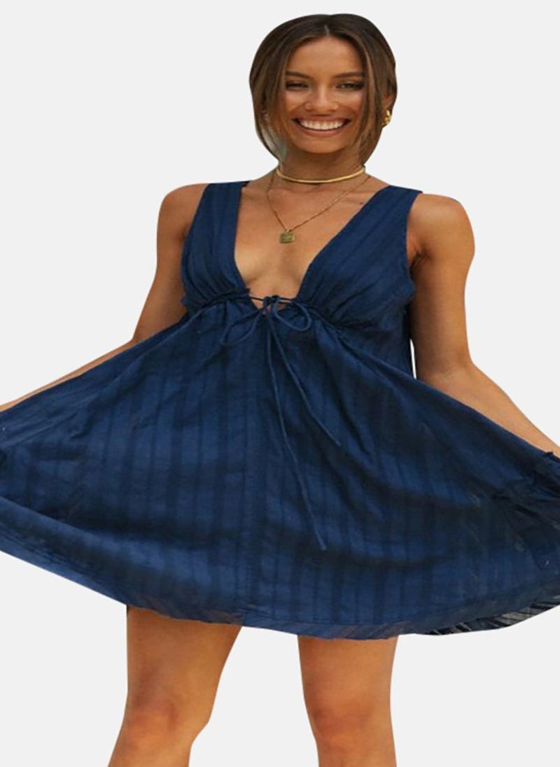 YUNIQEE Blue Cotton Striped A-Line Mini Dress  - Image 1