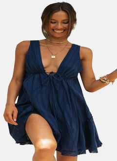 YUNIQEE Blue Cotton Striped A-Line Mini Dress  - Image 2